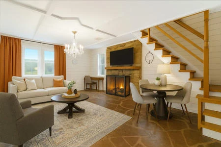 AI-generated changes to update finishes and add furniture.