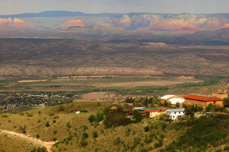 View of Jerome Highschool, Verde Valley and San Francisco Peaks from front Porch
