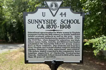 Historic marker noting its past history as a school for girls