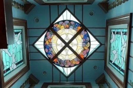 Stunning custom one of a kind stained glass windows in office tower